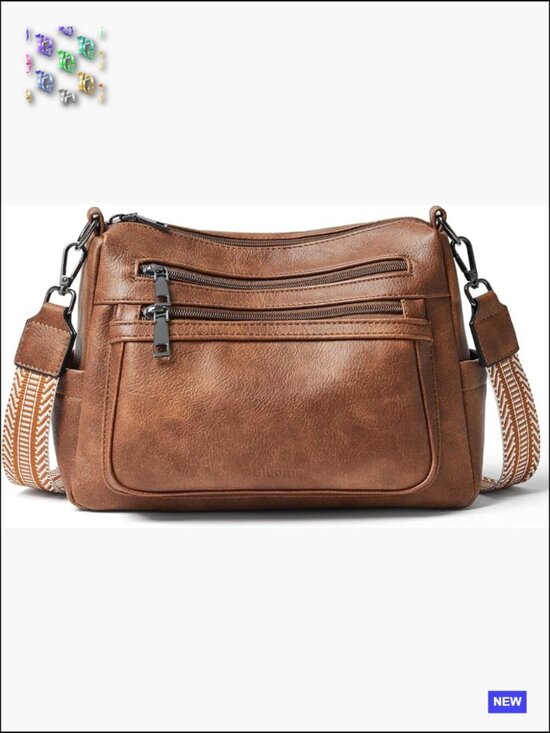 Handbags - Large Faux Leather Crossbody Bag Lightweight Sling Shoulder Handbag for Women
